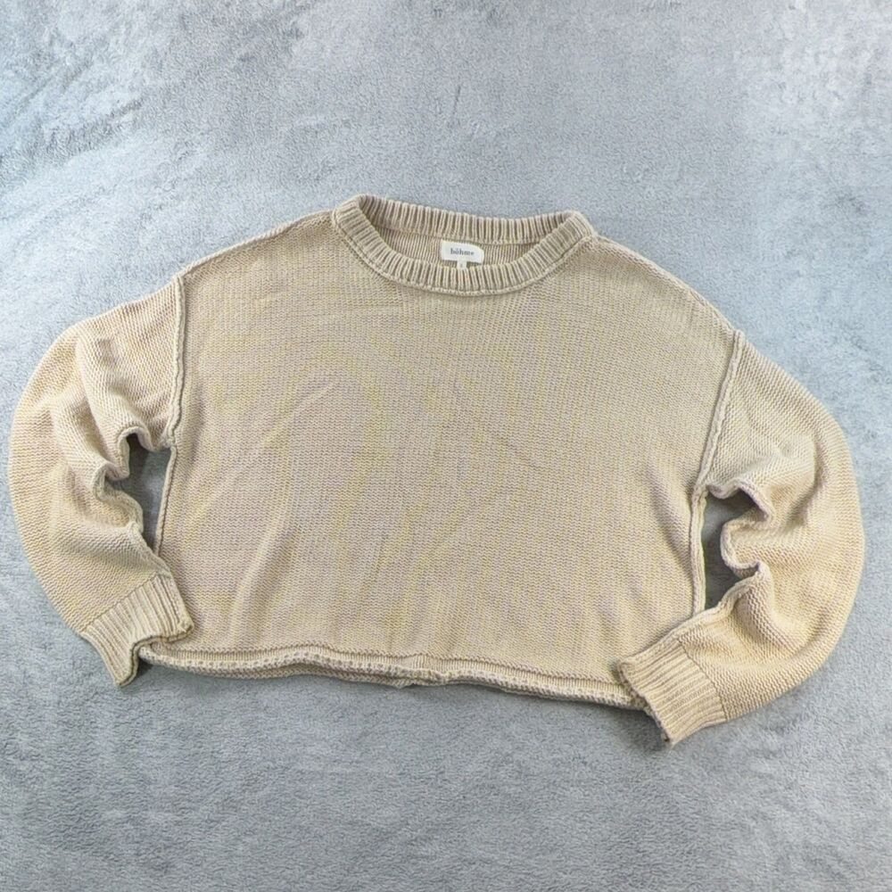 Böhme Sweater Women's Small Beige Oversized Knit Pullover Crew Neck Long Sleeve